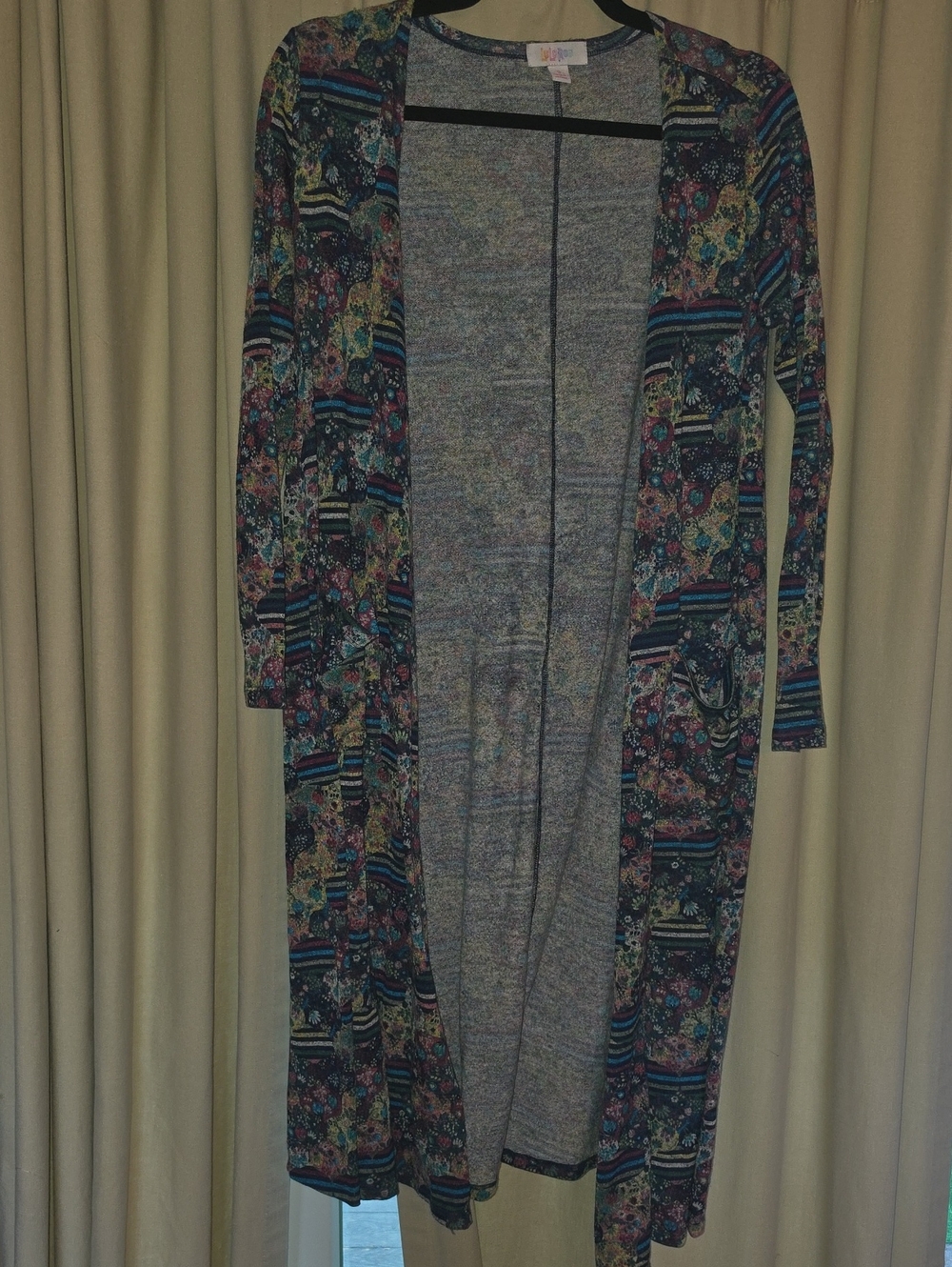 LuLaRoe Multicolor Floral Stripe Long Cardigan